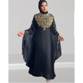 שחור מלכותי דובאי Kaftan Abaya אפריקה חרוזים מפלגה ערבית פרחוני Abaya השמלה אירופאי ואמריקאי מגמות אופנה