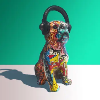 עיצוב הבית פסלונים דקורטיביים יצירתי כלב בולדוג שרף אמנות גרפיטי צבעוני אישיות אופנה קישוט סלון