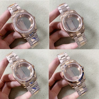 PVD עלה זהב 36mm/39mm שעון צדפה במקרה ורצועה להגדיר עם ספיר זכוכית שעון אביזרים עבור יפן NH35/NH36/4R Movemrnt
