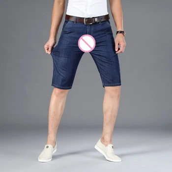 גבר סקסי פתח במפשעה מכנסי ג 'ינס שלוש רוכסן מוסתר באמצע קצר ג' ינס חושפניים אקזוטיים סקס חיצוני מכנסיים בד להומואים ללבוש.
