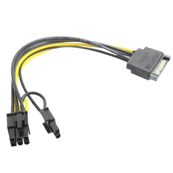 15Pin SATA זכר ל-8Pin(6+2) PCI-E אספקת חשמל כבל SATA כבל 15 פינים ל-8 פינים כבל 18AWG חוט כרטיס גרפי