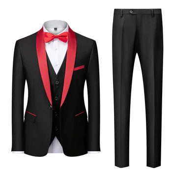 6XL(קט+מכנסיים+וסט) חדש זכר חתונה נשף החליפה Slim Fit חליפת טוקסידו לגברים רשמי עבודה עסקים לובשים חליפות 3Pcs סט אלגנטי גבר שמלת