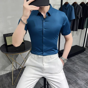 2023 גברים מותג בגדים Slim Fit עיצוב של גברים שרוול ארוך כפתור לבן שחור חולצות מזדמנים קטנים Camisa חברתית Masculina החולצה