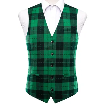 היי-עניבה ירוקה רב ויסקוזה Mens אפוד אקארד לבדוק את הז ' קט ללא שרוולים מעיל זכר מעצב החתונה עסק באיכות גבוהה
