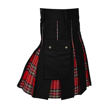 גברים אופנה חצאיות בסגנון סקוטי משובץ ניגודיות צבע כיס קפלים קפלים טארטן מסורתי לגברים השירות חצאית סקוטית