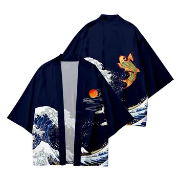 3 עד 14 שנים ילדים קימונו יפני מסורתי תחפושות בנים ילדה גל קרפיון הדפסה Haori קרדיגן ז ' קט ילדים החוף לובשים גלימה.
