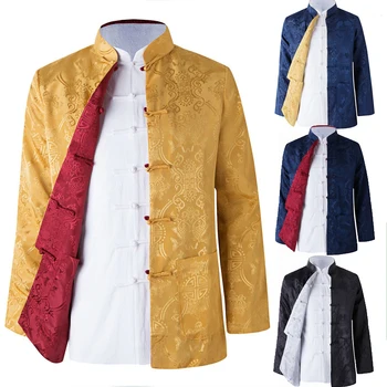 Umorden שרוול ארוך הפיך סינית מסורתית בגדים טאנג חליפה העליון האביב גברים משי רקמה מעיל לגברים