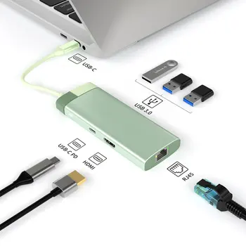 6 ב 1 USB C-HUB כדי 4K 30HZ מתאם HDMI רציף עם RJ45 100W משטרת תשלום עבור ה-MacBook Pro Tablet PC עם סוג C המחשב הנייד USB 3.0 HUB