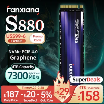 Fanxiang S880 M2 SSD 2TB 4TB 7300MB/s M. 2 NVMe PCIe 4.0 x4 SSD דיסק SLC מטמון פנימי כונן הזיכרון המוצק על PS5 שולחן העבודה של מחשב נייד