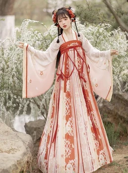 Hanfu הלבוש המסורתי של נשים סינית עתיקה התלבושת הנשית Cosplay תלבושות מפלגה להראות כחול ואדום 3pcs להגדיר גודל פלוס