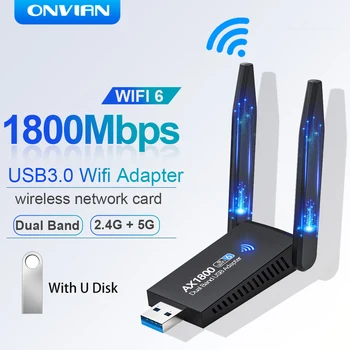 Onvian 1800Mbps USB Wifi Adaper USB WiFi 6 אלחוטי כרטיס רשת USB3.0 Dual Band 2.4 G-5GHz Wi-Fi מתאם למחשב שולחני מחשב נייד