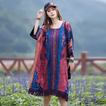 2023 סיני hanfu השמלה עממי ריקוד תלבושת מסורתית כותנה פשתן חופשי שמלת פרח רקמה השמלה אתני לאומי השמלה