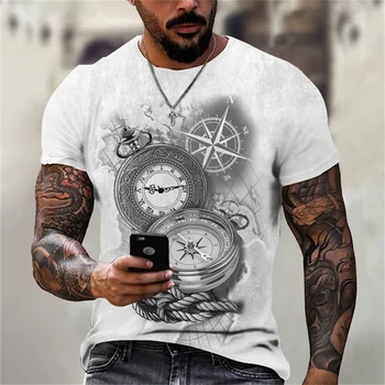הקיץ 3D מודפס של גברים חולצה שרוול קצרה בציר שעון הכיס דפוס חולצה של גברים O-צוואר מזדמן אופנה הרחוב העליון