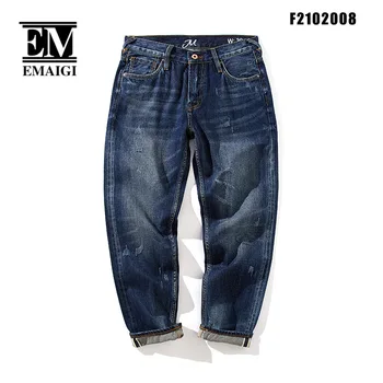 ג 'ינס גברים וינטאג' באיכות גבוהה אלסטי כותנה רופף מזדמן אדום האוזן, סרבל צפצף אדם אופנת רחוב היפ הופ חור יפן אופנה ג ' ינס