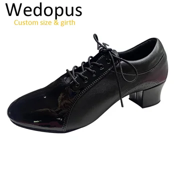 Wedopus OEM קובני העקב שחור מעור נעלי ריקוד גברים הלטינית 4.5 ס 