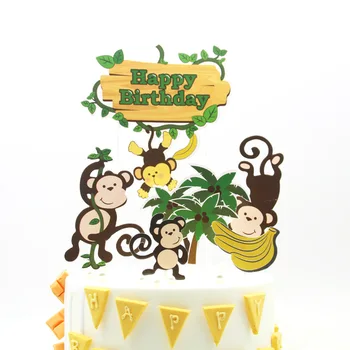1 סט חמוד יער הקופים עץ ספארי מסיבת עליונית עוגה ילדים ילדים טובות בננה הממלכה נושא יום הולדת קישוט העוגה