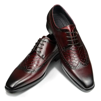יוקרה לגברים נעלי שמלה דרבי Brogue הנעל משרדי תנין דפוס תחרה מגולפת בעבודת יד Comfort גומי תחתון נעליים