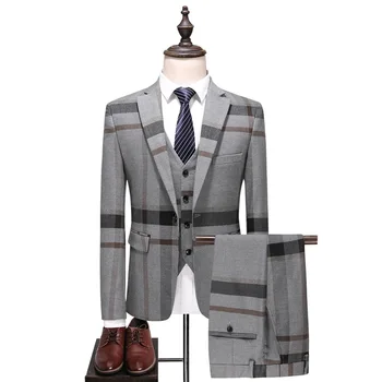 Groomman החליפה של סט 3 חתיכה להגדיר סלים מתאים מזדמן לעבוד האופנה החדשה של הגברים מעיל ז ' קט+Wasitcoat+מכנסיים במלאי