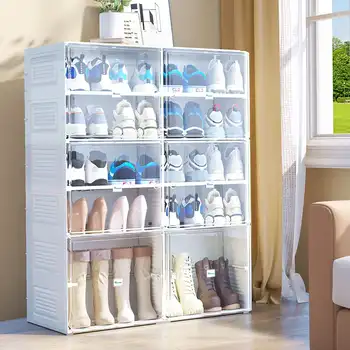 הנעל אחסון ארגונית, התקנה-חינם, קופסת נעליים עם שקופים דלתות, 2-10 רשת Stackable ארון נעליים להחזיק 2-20 זוגות