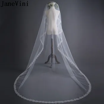 JaneVini 3 מטרים רעלה חתונה שנהב הינומה לכלה שכבה אחת פאייטים הקתדרלה זמן כלה רעלות חתונה זולה אביזרים 2020