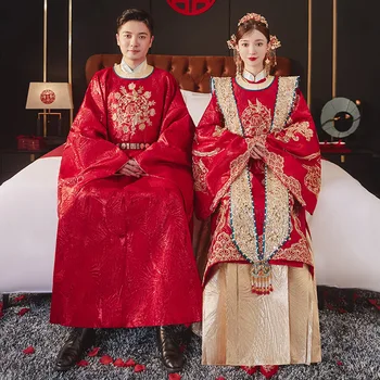 מסורת סינית Hanfu בגדים חרוזים מעודנים רקמה שמלת חתונה אלגנטית מנדרין צווארון נשים גברים נישואים Cheongsam