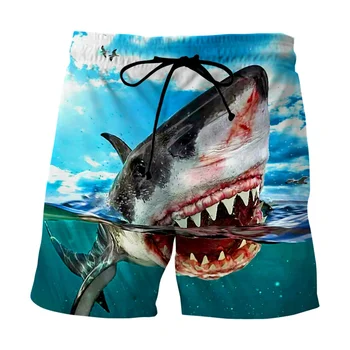 כריש גרפי מכנסי גברים קיץ קצרים חוף הדפסת 3D אלסטי המותניים לוח בגד ים בגדי ים 2023 הקיץ Homme קצרים.