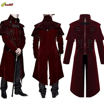 גברים הגותי של ימי הביניים Steampunk הטירה ערפד השטן מעיל אדום תחפושות קוספליי ויקטוריאני יוקרתי חליפת טוקסידו מעילי טרנץ'