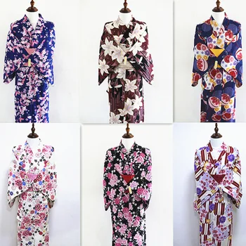 קימונו יפני נשים קיץ יאקאטה כותנה רטרו פורמלי שמלה ארוכה נסיעות צילום ללבוש תחפושות קוספליי 4pcs להגדיר