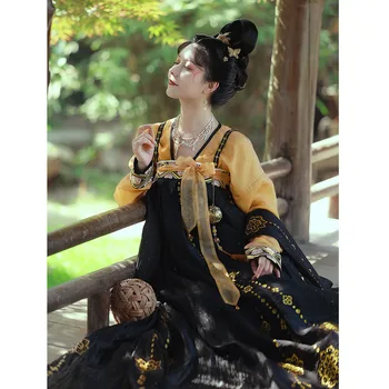 ChongHuiHanTang המקורי שושלת טאנג Hanfu השמלה נשים בסגנון סיני צוואר V Bronzing Hanfu שמלת נסיכה הבמה ריקוד תלבושות