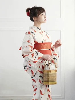 נשים יוקטה מסורתית יפן בסגנון קימונו החלוק צילום בגדי תחפושות קוספליי דגים טביעות אצבע בציר שמלה