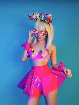 נשים רקדנית צוות סקסי הבמה ללבוש פסטיבל רייב להראות חמוד כדור צבע ביקיני חצאית OutfitNightclub בר ביצועי DS תחפושת