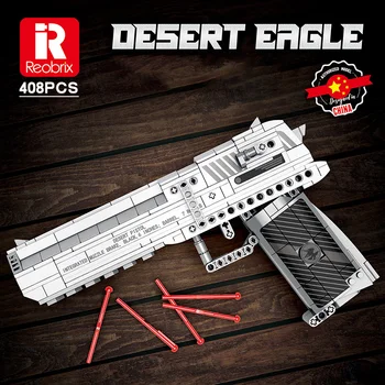 Reobrix 408pcs אקדח אקדח לבנים צעצועים נשק צבאי נשר המדבר תת דגמים אבני בניין עבור ילדים בנים מתנה סט