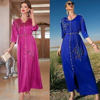 ערב שמלות ערב לנשים יהלומים סאטן ארוך החלוק עיד מובארק המוסלמים Abaya דובאי, טורקיה Kaftan האסלאמית בגדים הערבי חלוק