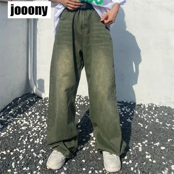 ג ' ינס של גברים מכנסיים מזדמנים בציר משופמים רגל ישרה מכנסיים אופנה קוריאנית אדם אופנת רחוב אבא Harajuku Oversize המכנסיים
