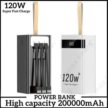 120W 200000mAh מטען נייד עם פנס LED דיגיטלי תצוגת Powerbank 200000 mAh סוללה חיצונית עבור ה-iPhone Xiaomi