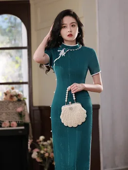 רטרו Cheongsam נשים ארוך אלגנטי 2023 המסלול תחפושות שיפור סינית מסורתית שמלת ערב רטרו צ ' יפאו בגדים