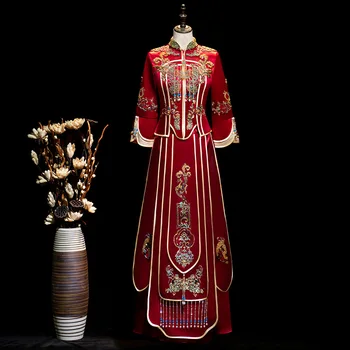 Xiuhe שמלת הכלה החדשה של הקיץ חתונה סינית שמלת סאטן התנופה הגדולה שמלת טוסט שמלת סאטן התנופה הגדולה שמלת החתונה
