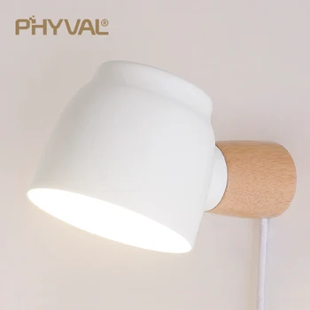 מנורת קיר אור קריאה 360° rotatable עם החלפת כבל קלוע plug חלבית ברזל אהיל מנורה מעץ מלא מנורת עמוד E14 מנורת הראש