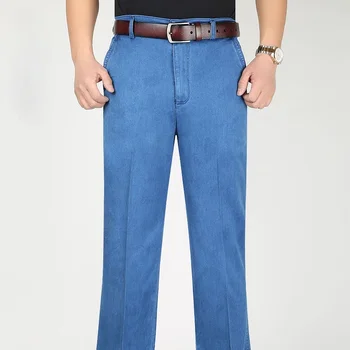 2023 אביב הקיץ החדש כותנה, ג 'ינס של גברים באיכות גבוהה עסקי מזדמן למתוח ג' ינס רופף ישר הרגל המכנסיים זכר מותג