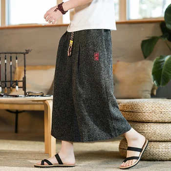 קימונו יפני מסורתי מכנסי גברים אסיה בגדים אמבטיה שאיפה מקרית חופשי Mens יפן סגנון מצעים רחב הרגל מכנסיים