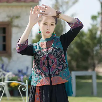 2023 הסינית הלאומית החדשה סגנון נשים עם רקמת אקארד כפול ללבוש את הז ' קט ללא שרוולים לעמוד צווארון רטרו סיני האפוד s173