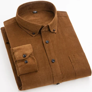 בתוספת גודל 6xl חם 100%כותנה קורדרוי עם שרוולים ארוך כפתור צווארון חכם חולצות מזדמנים עבור גברים נוח