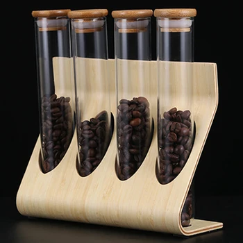 LBER עץ פולי קפה תה Rack תצוגת עמוד זכוכית מבחנה אטומה אחסון דקורטיביים קישוטים דגנים מיכל על בריסטה