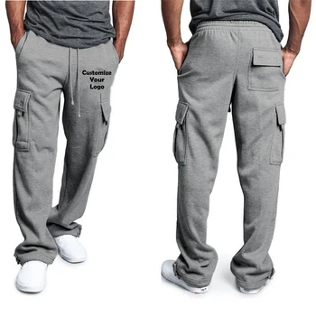 אישית את הלוגו של גברים רב-כיסי המכנסיים זכר רצים מוצק טרנינג ספורט הליכה מכנסיים היפ הופ אופנת רחוב סתיו 2023