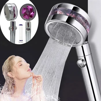 ראש מקלחת חיסכון במים זורמים 360 מעלות סיבוב קטן עם מאוורר ABS גשם בלחץ גבוה אמבטיה זרבובית תרסיס אביזרי אמבטיה