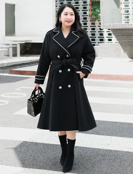 2356 סתיו נשים טוויד מעיל אופנה כפול עם חזה קוריאנית אלגנטי רחוב מזדמן נקבה תכליתי אמצע אורך המעיל החדש
