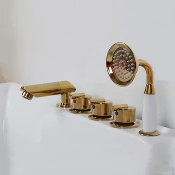 MTTUZK מים קרים וחמים פליז מוצק ערבוב שסתום ברז הזהב אמבטיה ברז מערבל חדר האמבטיה ברז 5PCS להגדיר