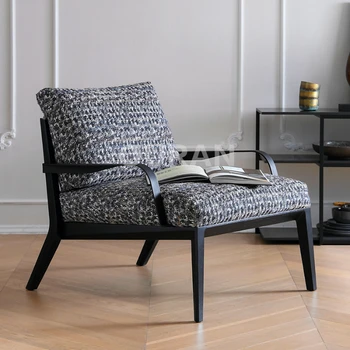 איטלקי מודרני, טרקלין נוח כיסא סלון מרפסת חדר השינה בד פשתן מינימליסטי מעץ מלא יחיד, ספה רהיטים