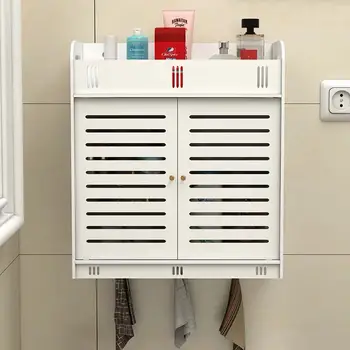 לבן גדול ארון אמבטיה תלוי על הקיר בשירותים טואלט, ארון לאחסון מדף קוסמטי אחסון מדף עץ-פלסטיק בארון