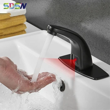 חיישן הברז בשירותים SDSN ברונזה שחור רגיש אמבטיה ברז יחיד ברז המים הקרים חיישן אוטומטי אגן הכיור ברזים